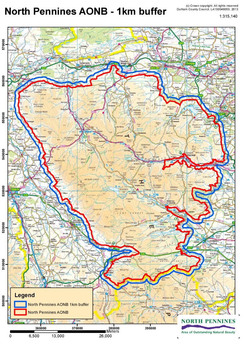 AONB 1km map North Pennines AONB