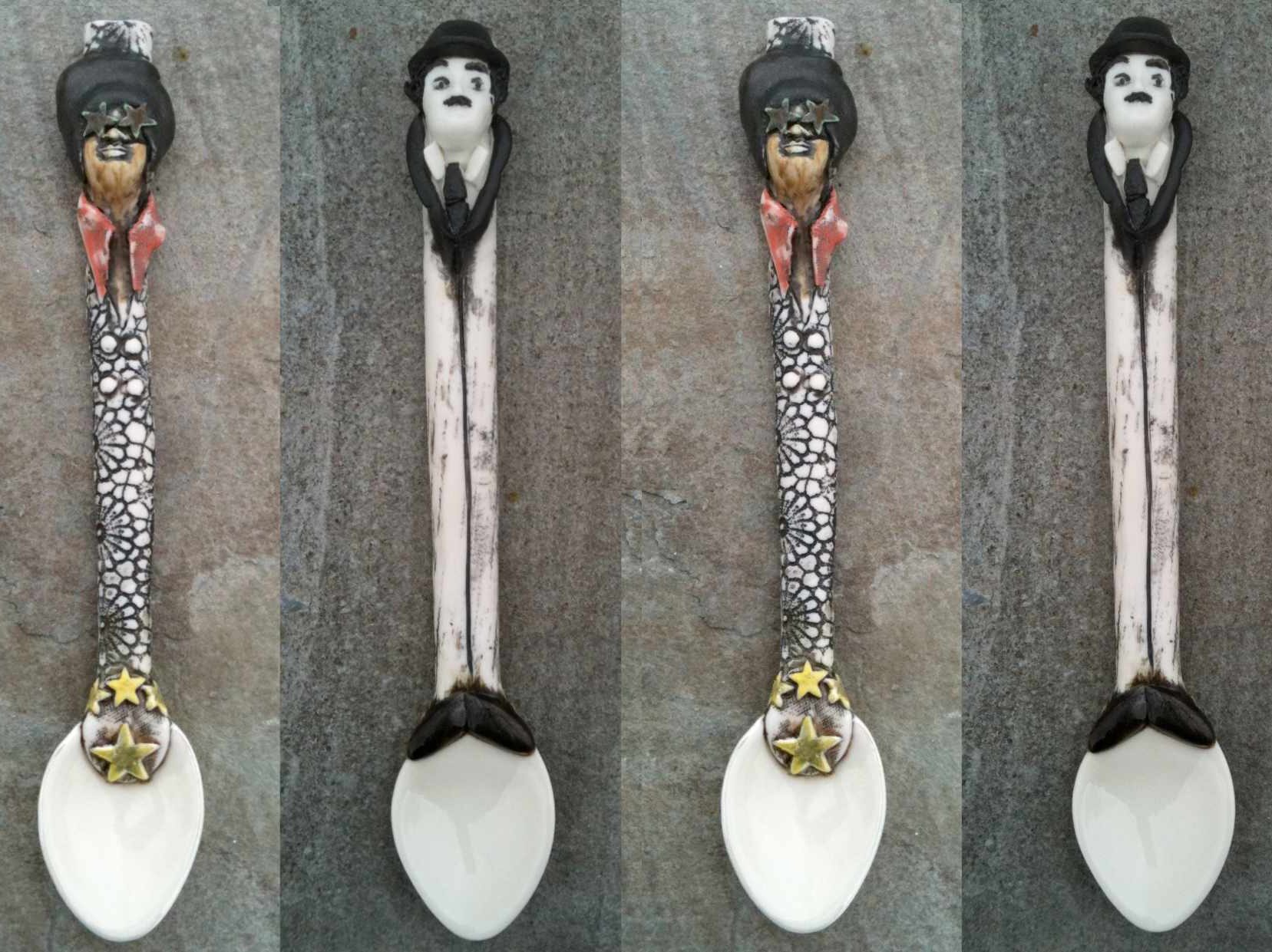 Photo of porcelain spoons with characters heads on the handle